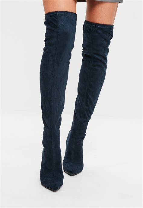 navy blue faux suede boots.